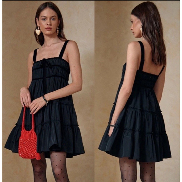 HUNTER BELL Dresses & Skirts - Hunter Bell Fleur Mini Black Dress in Onyx Size S Velvet Straps NWT